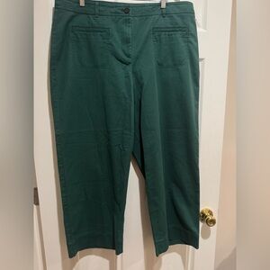 Talbots Woman Wide Leg Forest Green Trousers Size 16W Front Pockets